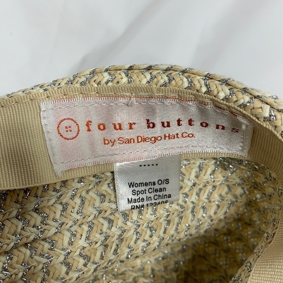 WOMEN Four Buttons By San Diego Hats co Tan white metallic silver woven fedora - Picture 7 of 8